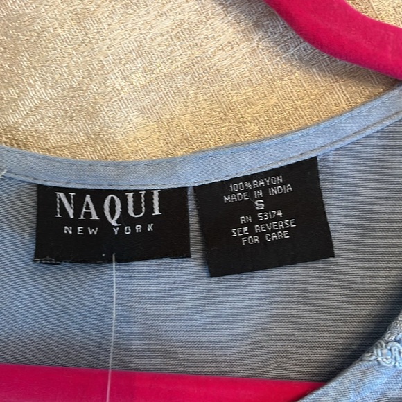 Naqui NWT Blue Dress Rayon Made in India Size Small Vintage Back Tie too! - Picture 7 of 8